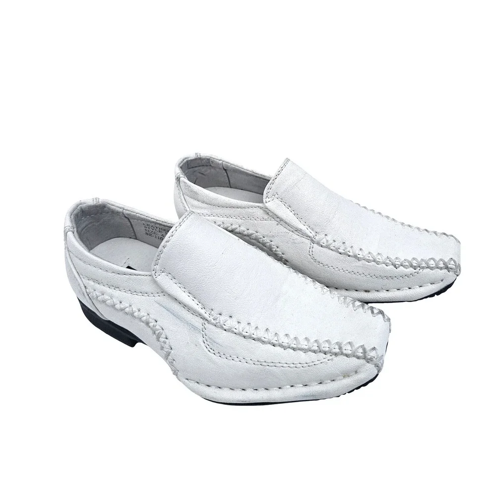 Bonafini Collection Kids White Leather Slip On Loafers 6 Wedding Formal‎ Church